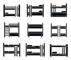 Hotel bunk bed icons set, simple style vector