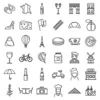 France country icons set, outline style vector