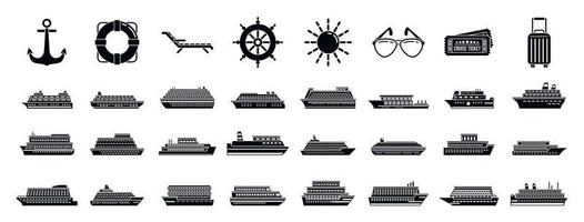 Cruise ship icons set, simple style vector