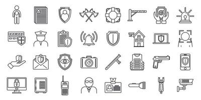 conjunto de iconos de guardia personal de seguridad, estilo de esquema vector