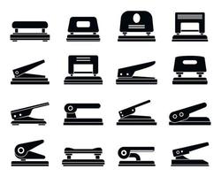 Hole puncher office icons set, simple style vector