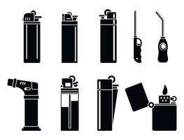 Burn cigarette lighter icons set, simple style vector