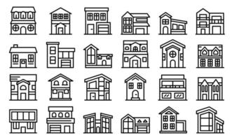 Cottage icons set, outline style vector