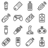 Remote control icons set, outline style vector