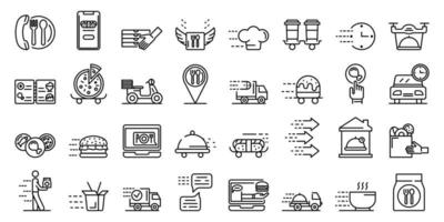 Food delivery service icons set, outline style vector