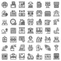 conjunto de iconos de cajero de banco, estilo de esquema vector