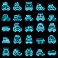 Car roof box icons set vector neon