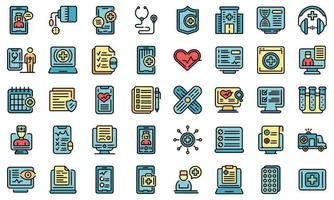 Online medical consultation icons set vector flat