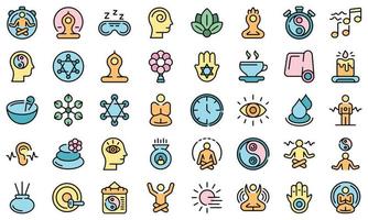 Spiritual practices icons set vector flat