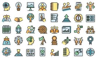 Human resources icons set line color vector