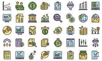 Result money icons set line color vector