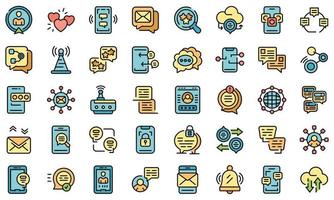 Messaging network icons set line color vector