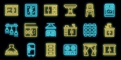 Kitchen furniture icons set vector neon