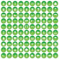 100 amusement icons set green circle vector