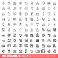 100 business icons set, outline style vector