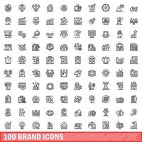 100 brand icons set, outline style vector