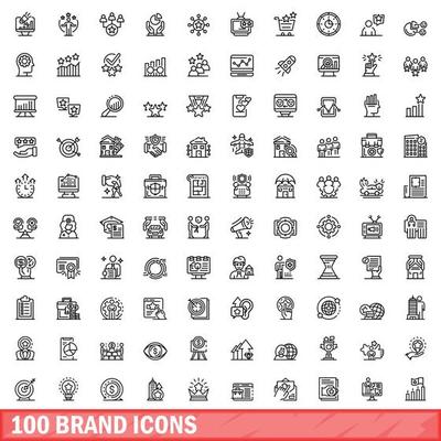 100 brand icons set, outline style