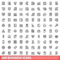 100 business icons set, outline style vector