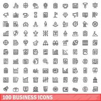 100 business icons set, outline style vector