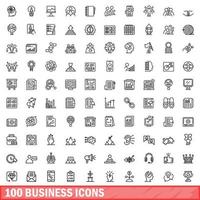 100 business icons set, outline style vector