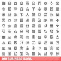 100 business icons set, outline style vector