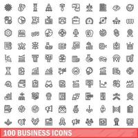 100 business icons set, outline style vector