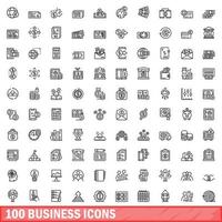 100 business icons set, outline style vector