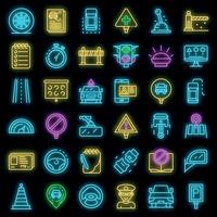 Driving school icons set vector neon