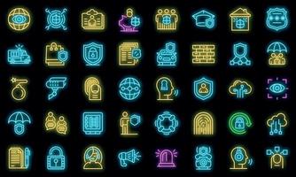 Security service icons set vector neon