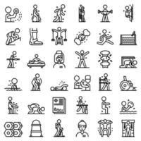 Physical therapist icons set, outline style vector