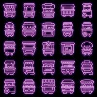 Hot dog cart icons set vector neon