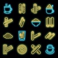 Cinnamon icons set vector neon