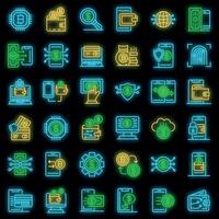 Digital wallet icons set vector neon