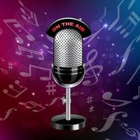 standing podcast radio microphone with colorful background vector