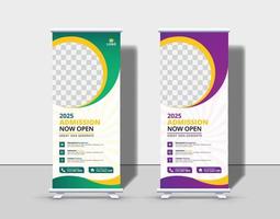 Modern Back to school admission roll up banner template Vector, school admission roll up banner design for school, college, university, coaching center vector