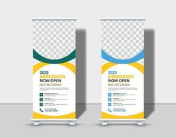 Modern Back to school admission roll up banner template, school admission roll up banner design for school, college, university, coaching center