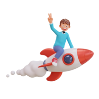 student character is flying on a rocket png