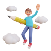 cute boy ride a pencil png