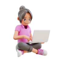 cute girl sit crossed legs hold laptop studying at home excited learn new information studying via internet contact language teacher videocall lesson png