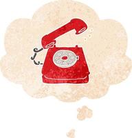 cartoon old telephone and thought bubble in retro textured style vector