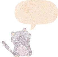 cartoon cat and speech bubble in retro textured style vector