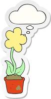 cute cartoon flower and thought bubble as a printed sticker vector