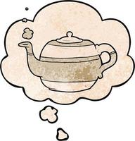 cartoon teapot and thought bubble in grunge texture pattern style vector