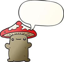 cartoon mushroom and speech bubble in smooth gradient style vector