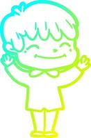 cold gradient line drawing cartoon happy boy vector