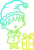 cold gradient line drawing happy christmas elf vector