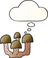 cartoon mushrooms and thought bubble in smooth gradient style vector