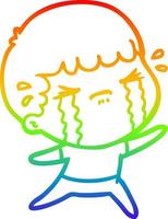 rainbow gradient line drawing cartoon man crying vector