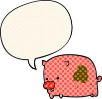 cartoon pig and speech bubble in comic book style vector