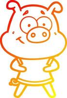 warm gradient line drawing happy cartoon pig vector